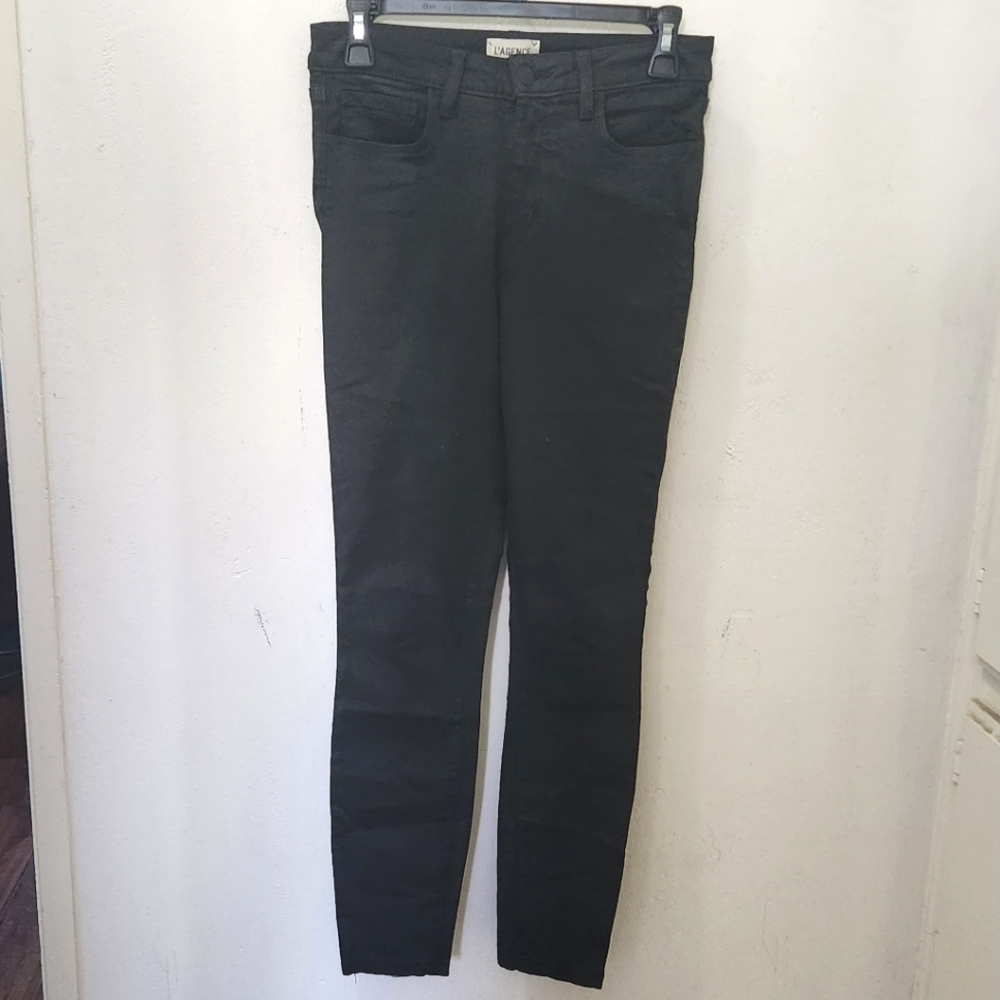 L'Agence | Marguerite Black Coated High-Rise Skinny Jeans
